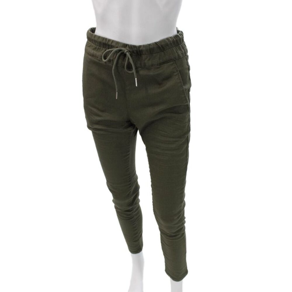 Flog Women Jogger Pants Green Cotton Drawstring Solid Fall Size 27
